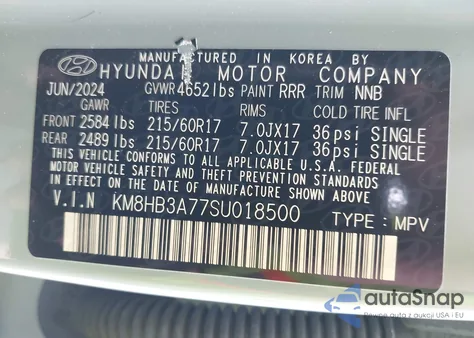 2025 Hyundai Kona Electric Se from USA, damaged, VIN KM8HB3A77SU018500